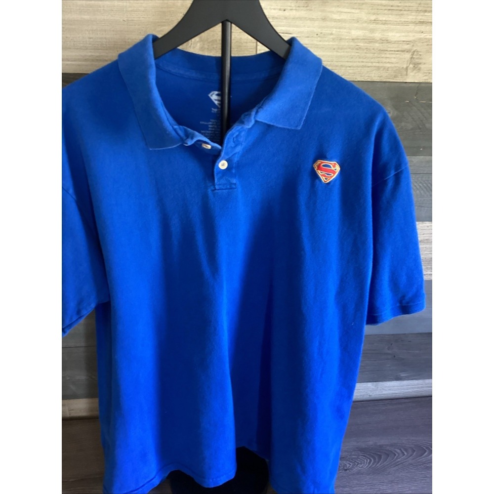Superman DC Comics Mens XL Blue Polo Shirt Short Sleeve Embroidered Logo Cotton